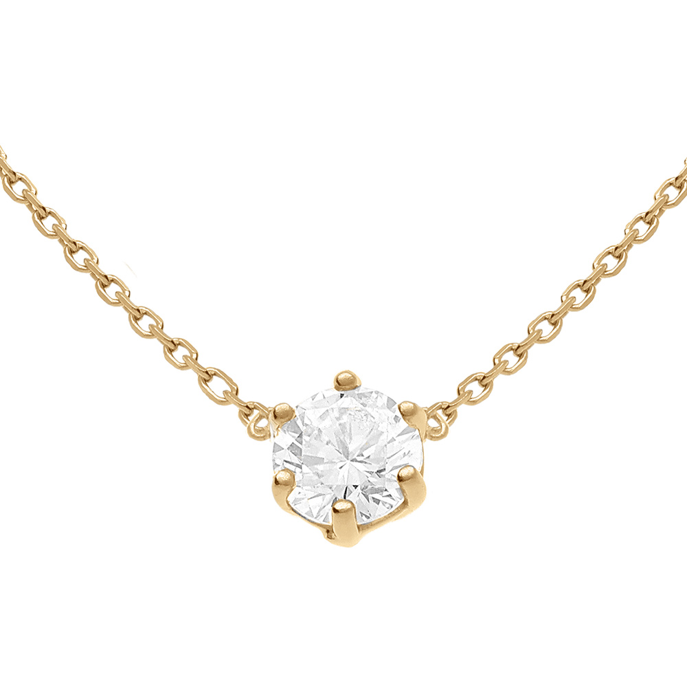 Collier en vermeil solitaire d' oxyde blanc 6mm sertis 6 griffes - 38+4cm