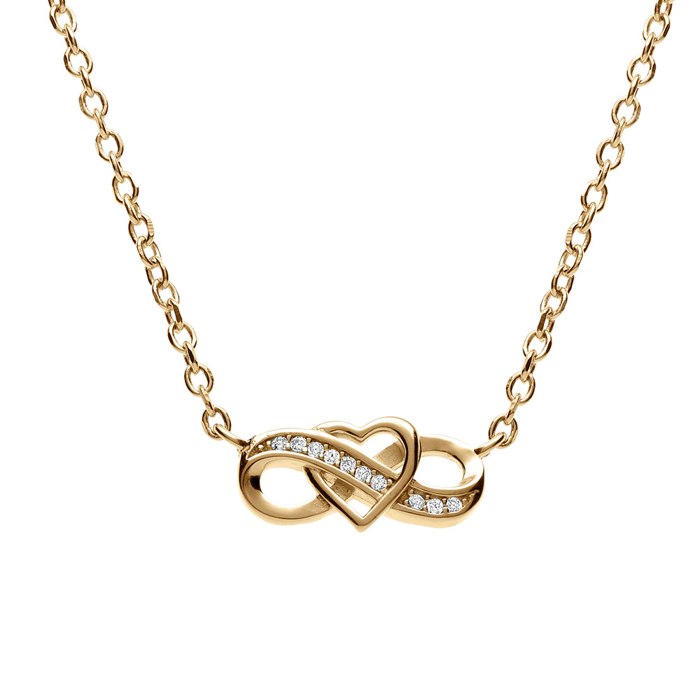 Collier en vermeil infini et coeur entrelacés et oxydes blancs sertis sur la partie avant - 41+3cm