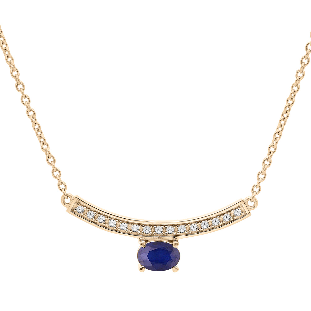 Collier en vermeil chaîne avec pendentif courbe de Topazes blanches et Saphir véritable 42+3cm