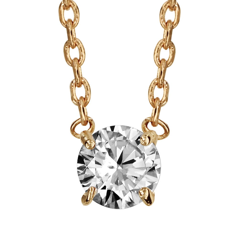 Collier en vermeil solitaire d'oxyde blanc 5mm serti 4 griffes - 38+4cm