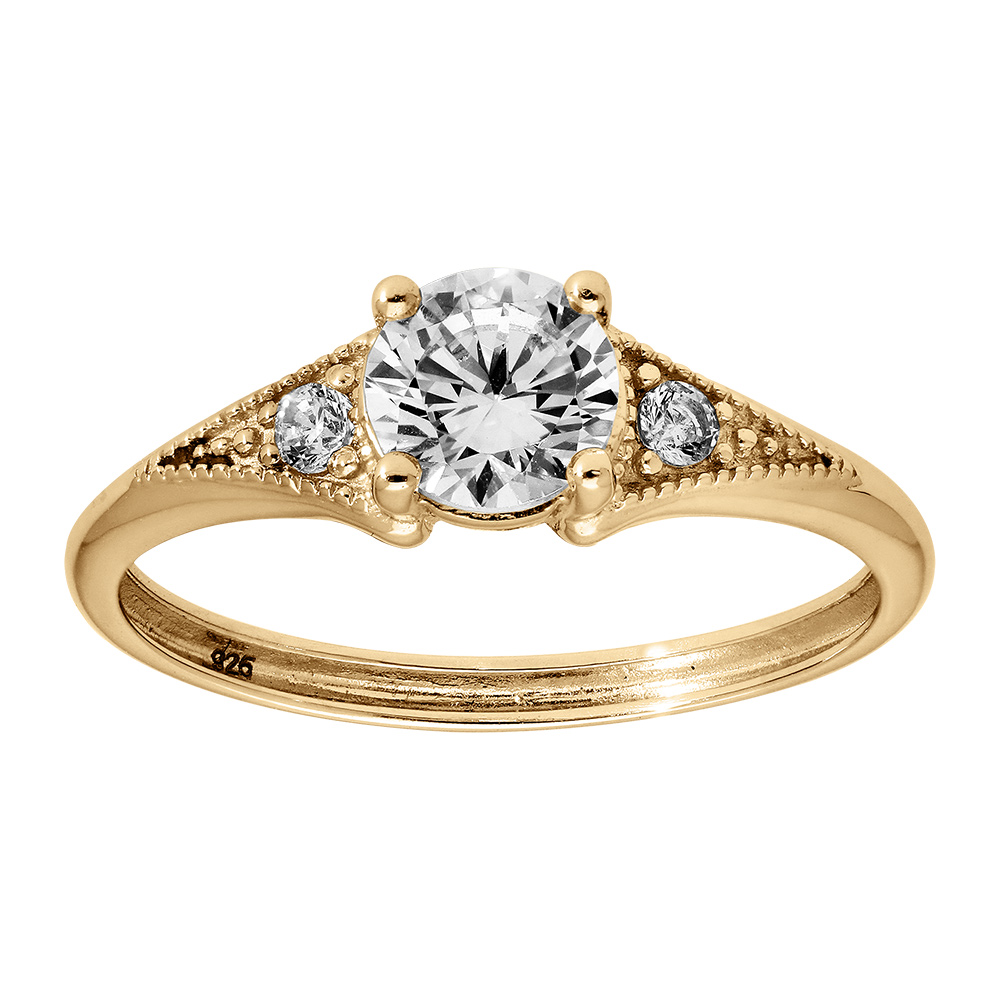 Bague en vermeil solitaire avec triangle d'oxydes blanc serti 4 griffes