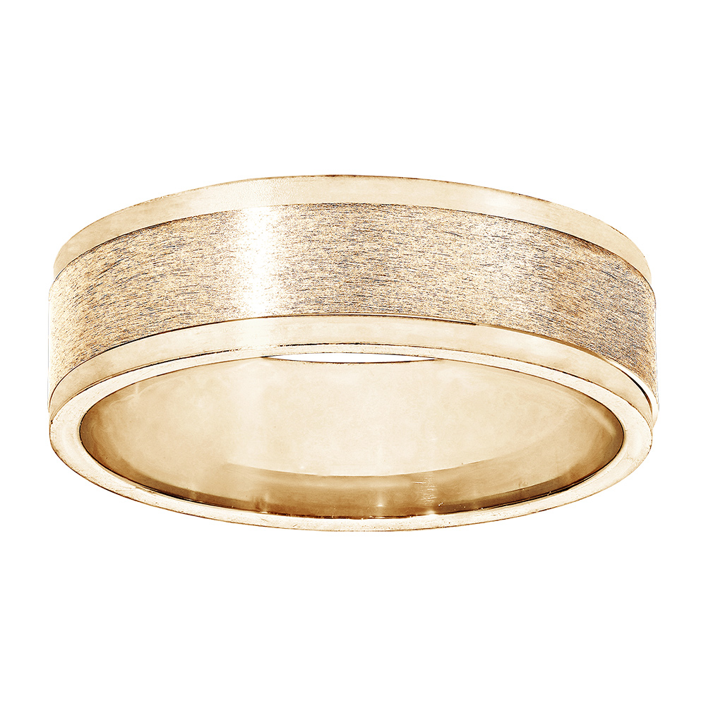 Alliance en vermeil 6mm avec bande satinée au milieu et bords brillants