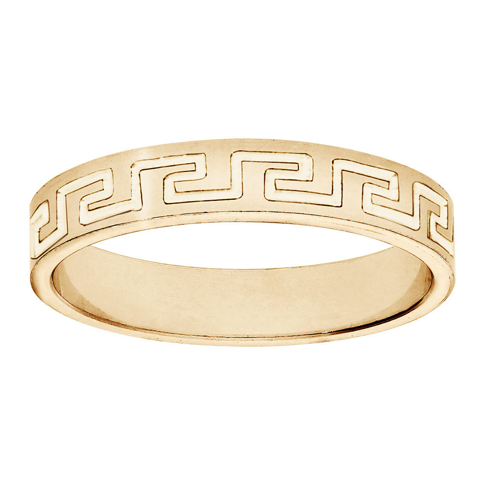 Alliance en vermeil ruban gravée motif grec largeur 4mm Alliance en vermeil ruban gravée motif grec largeur 4mm