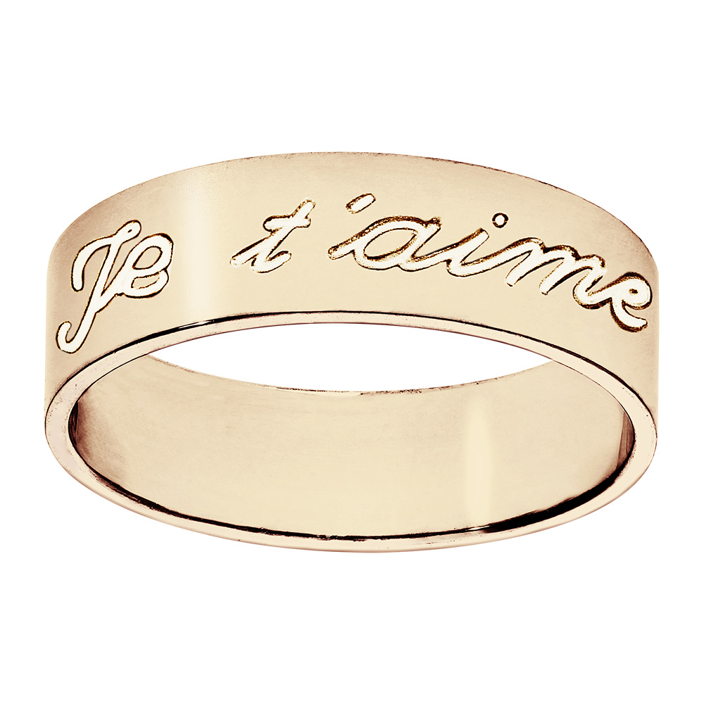 Alliance en vermeil ruban gravée "je t'aime" largeur 6mm