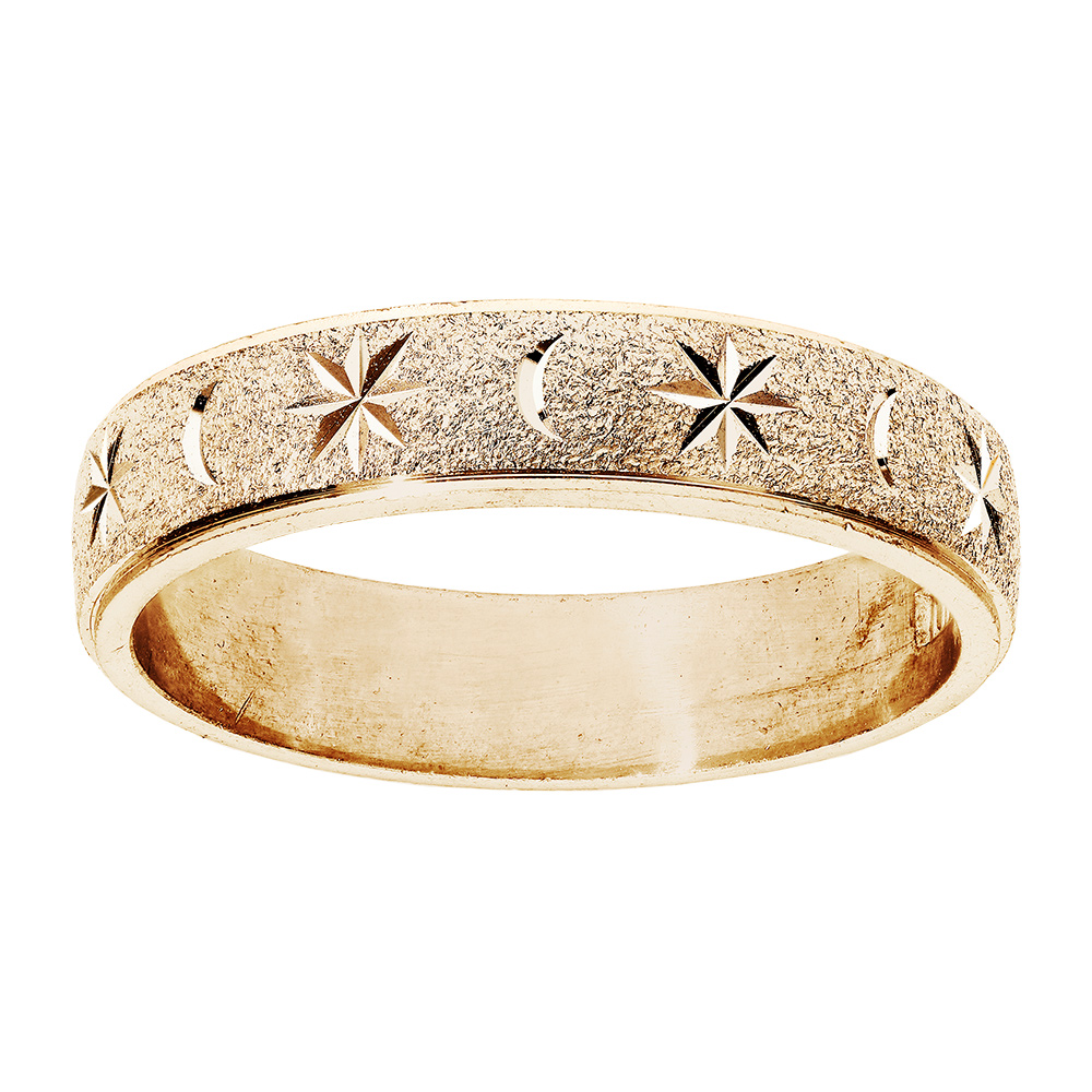 Alliance en vermeil granitée diamantée étoile largeur 4mm Alliance en vermeil granitée diamantée étoile largeur 4mm