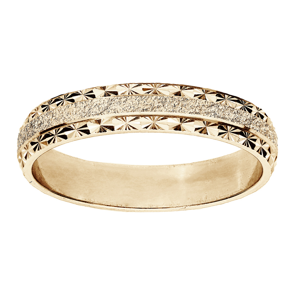 Alliance en vermeil granitée et diamantée avec bord étoile largeur 4mm Alliance en vermeil granitée et diamantée avec bord étoile largeur 4mm