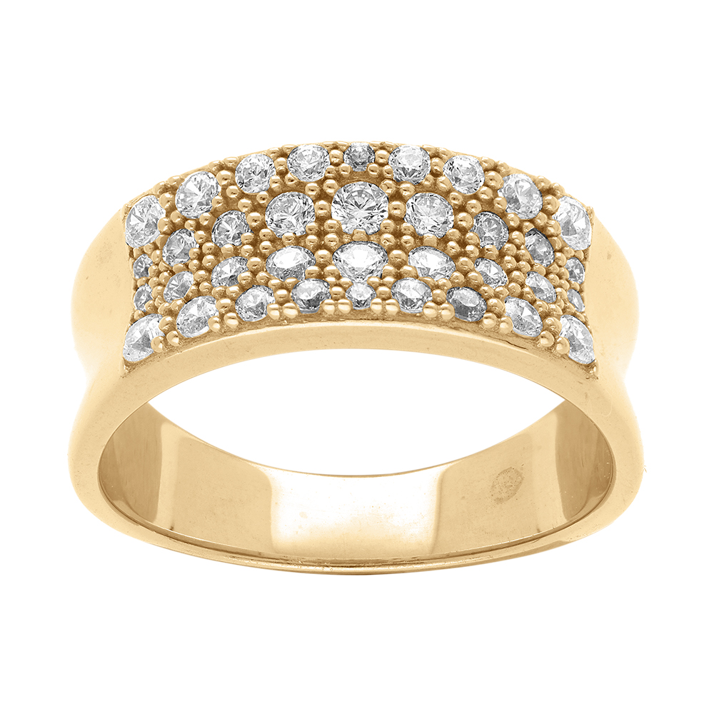 Bague en vermeil ruban incurvé pavé d'oxydes blancs sertis sur le dessus