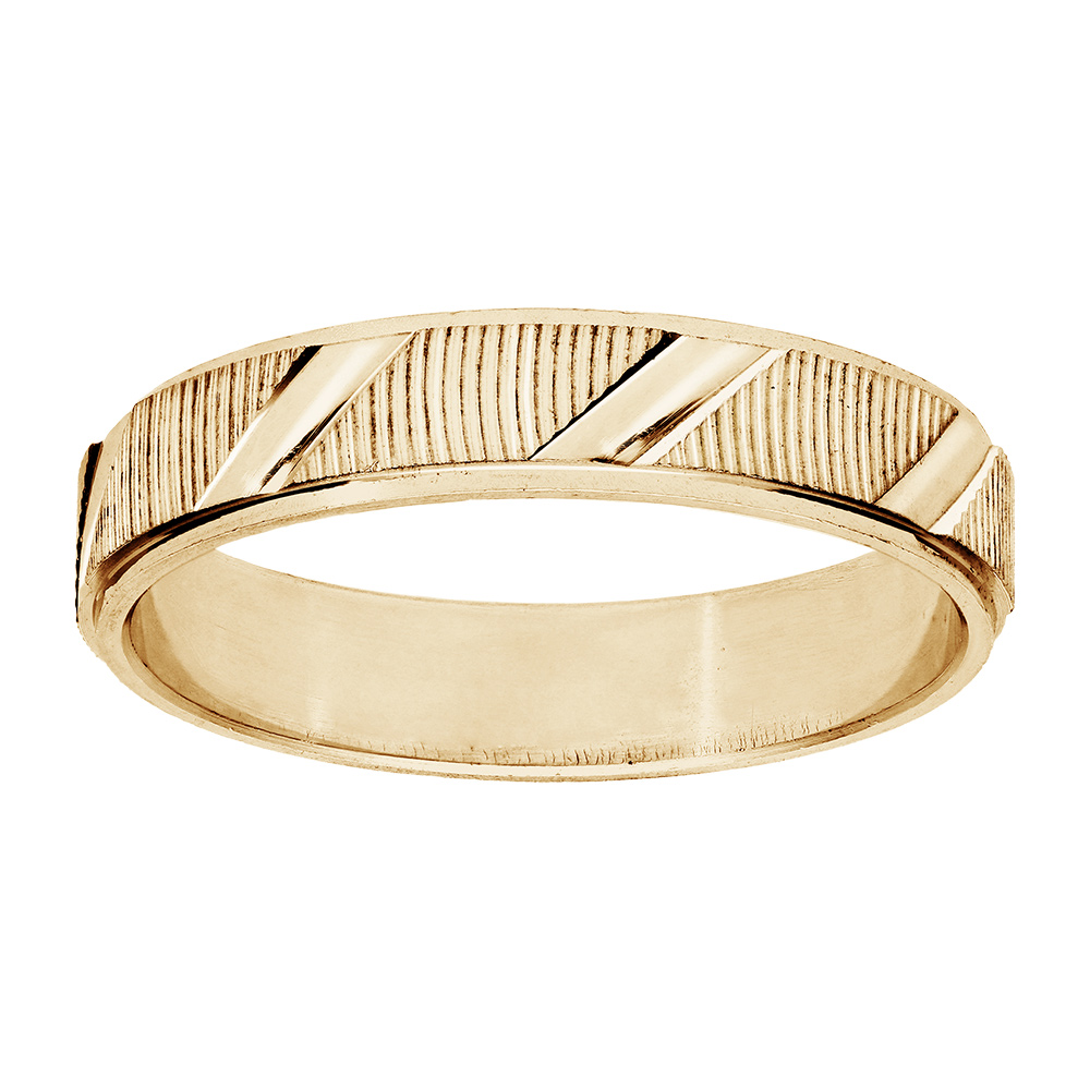 Alliance en vermeil diamantée striee et biais largeur 4mm