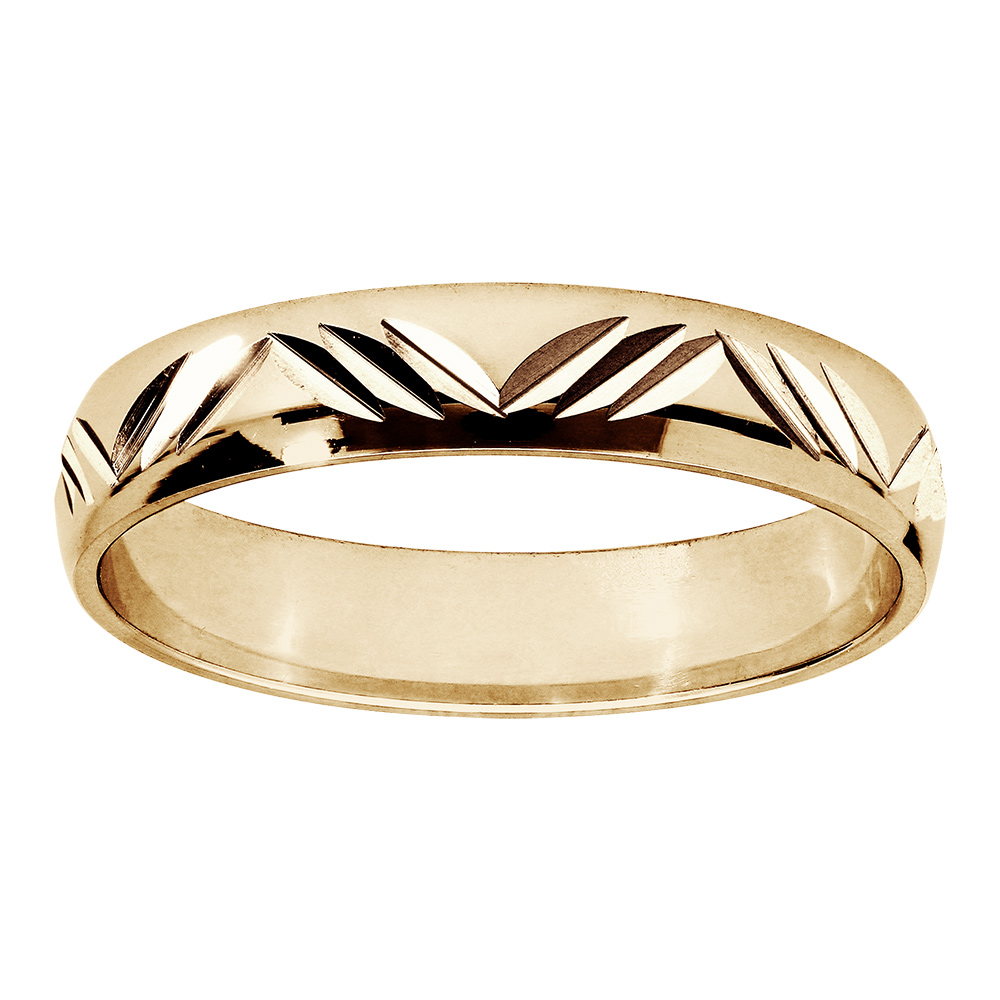 Alliance en vermeil 4mm et diamantée 3 traits de biais en forme de vague