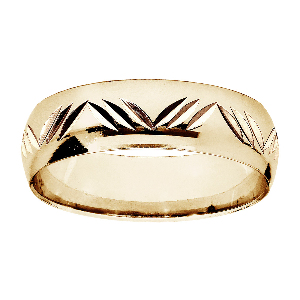 Alliance en vermeil 6mm et diamantée 3 traits de biais en forme de vague