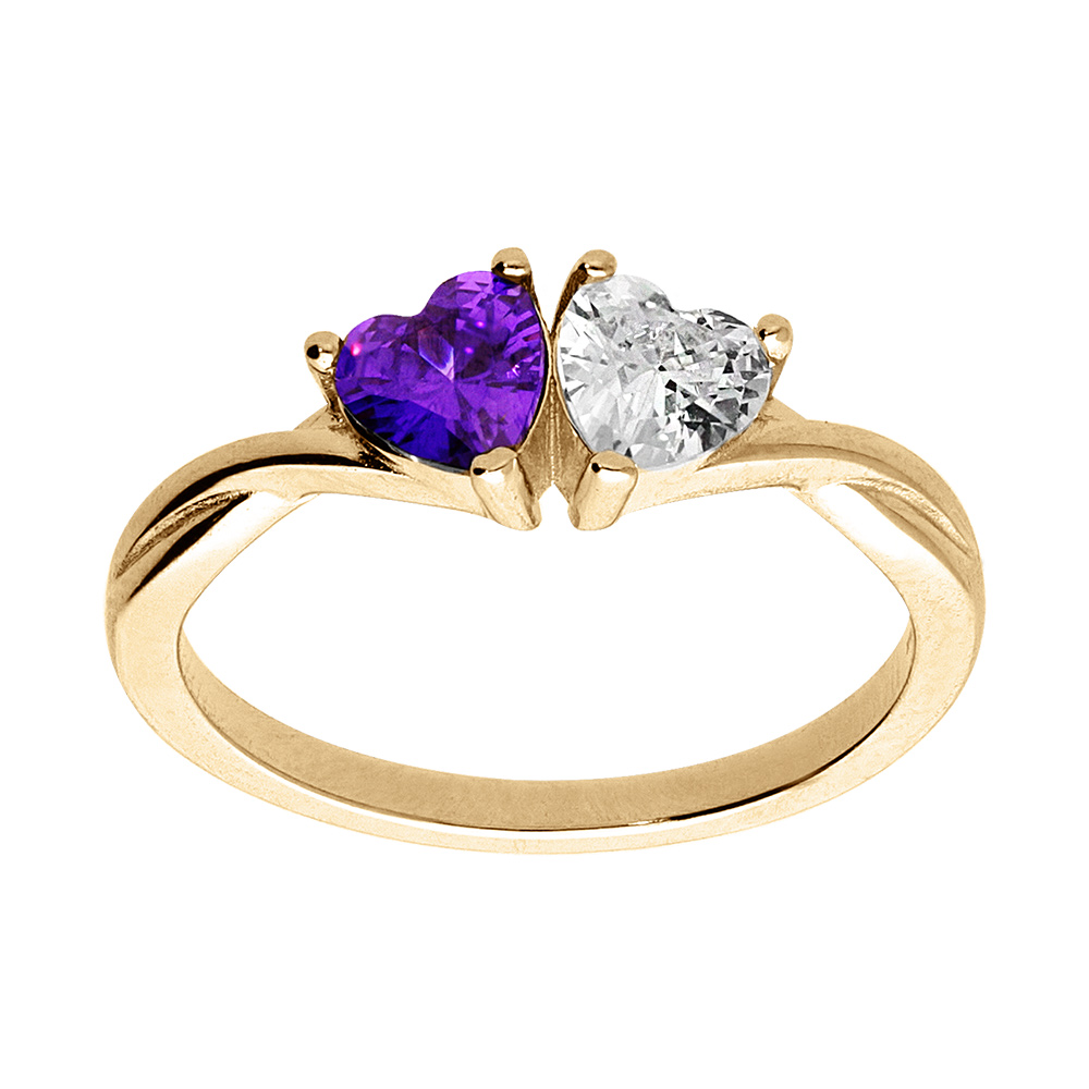 Bague en vermeil double coeur oxyde violet et blanc