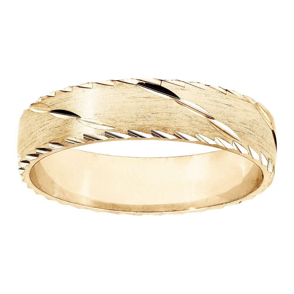 Alliance en vermeil brossé diamantée biais avec liseré largeur 5mm