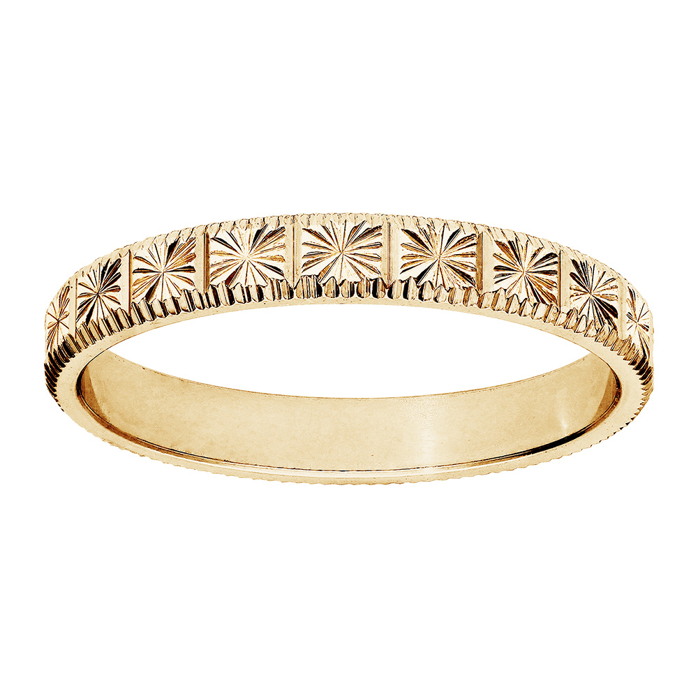 Alliance en vermeil ciselée motifs étoiles 3mm