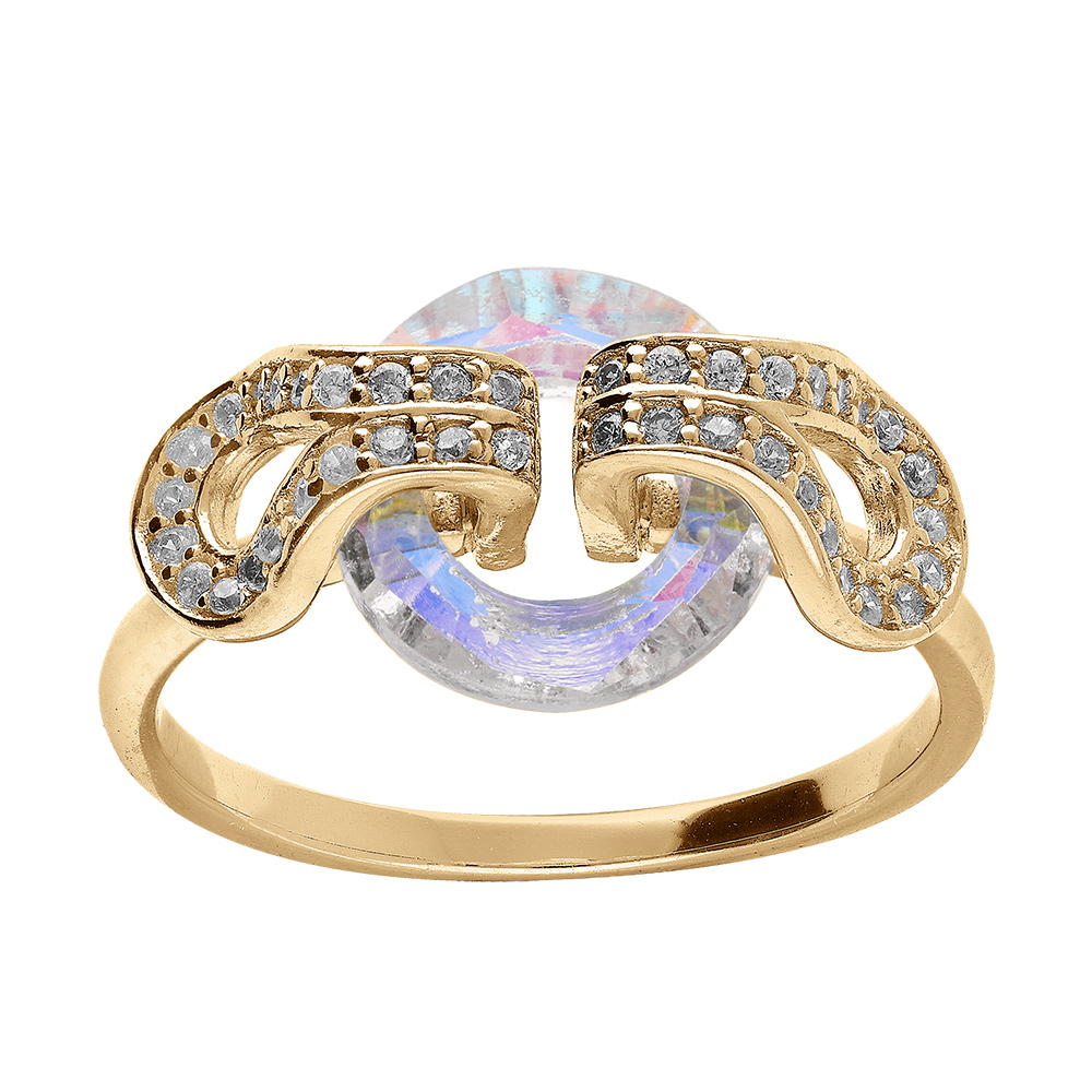 Bague en vermeil avec cercle verre faceté blanc et volute d'oxydes blancs sertis