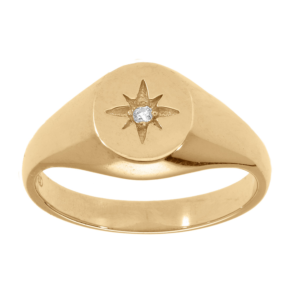 Bague chevalière en vermei ovale avec etoile et'oxyde blanc