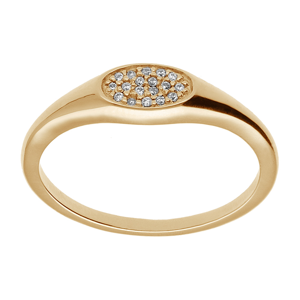 Bague en vermeil style chevaliere avec une tête ovale pavée d'oxydes blancs sertis