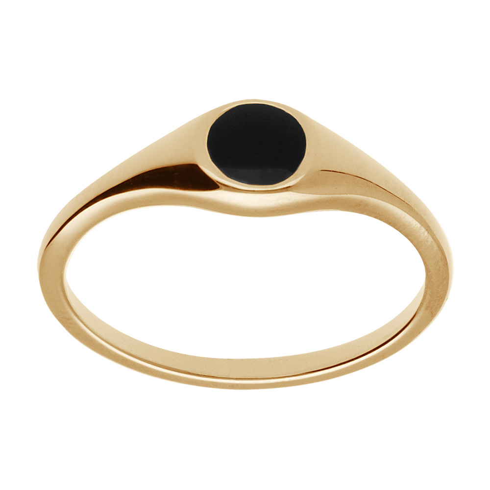 Bague en vermeil style chevaliere forme ronde avec onyx imittation Bague en vermeil style chevaliere forme ronde avec onyx imittation