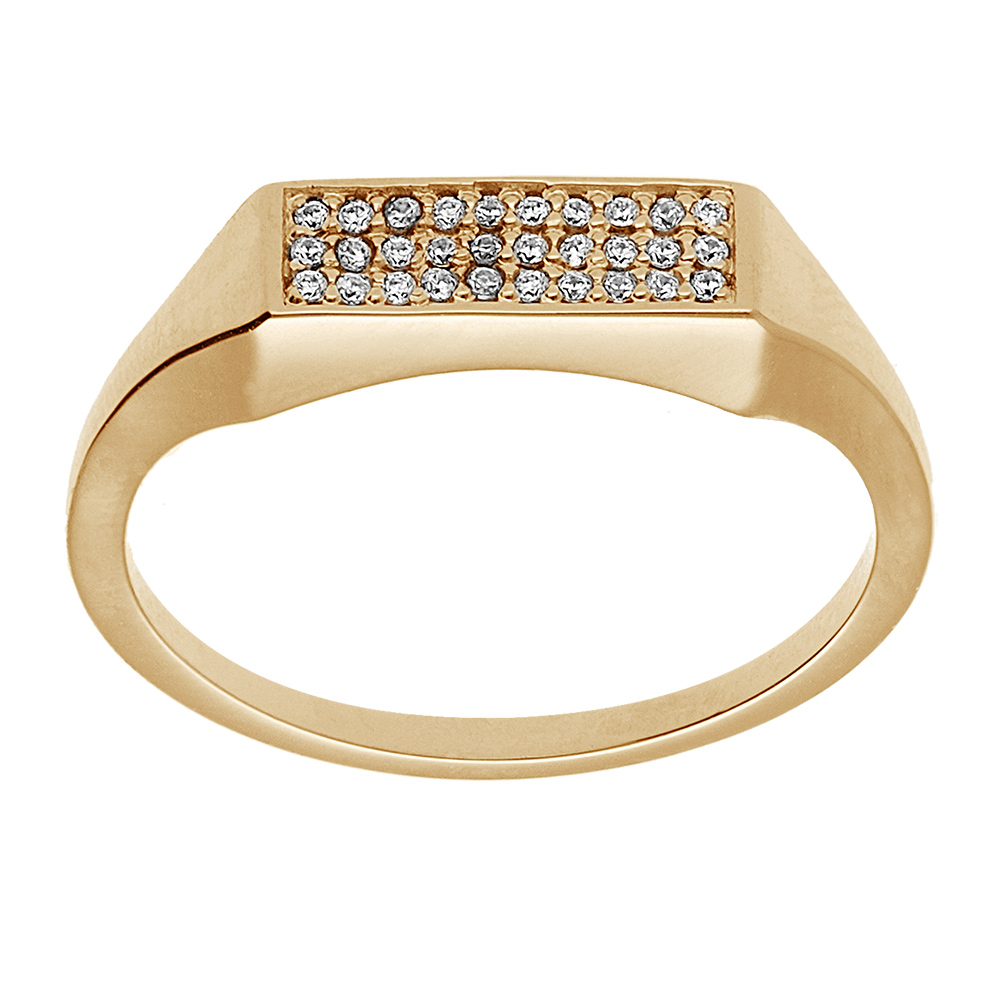 Bague en vermeil petite chevaliere plateau rectangulaire orné d'oxydes blancs sertis