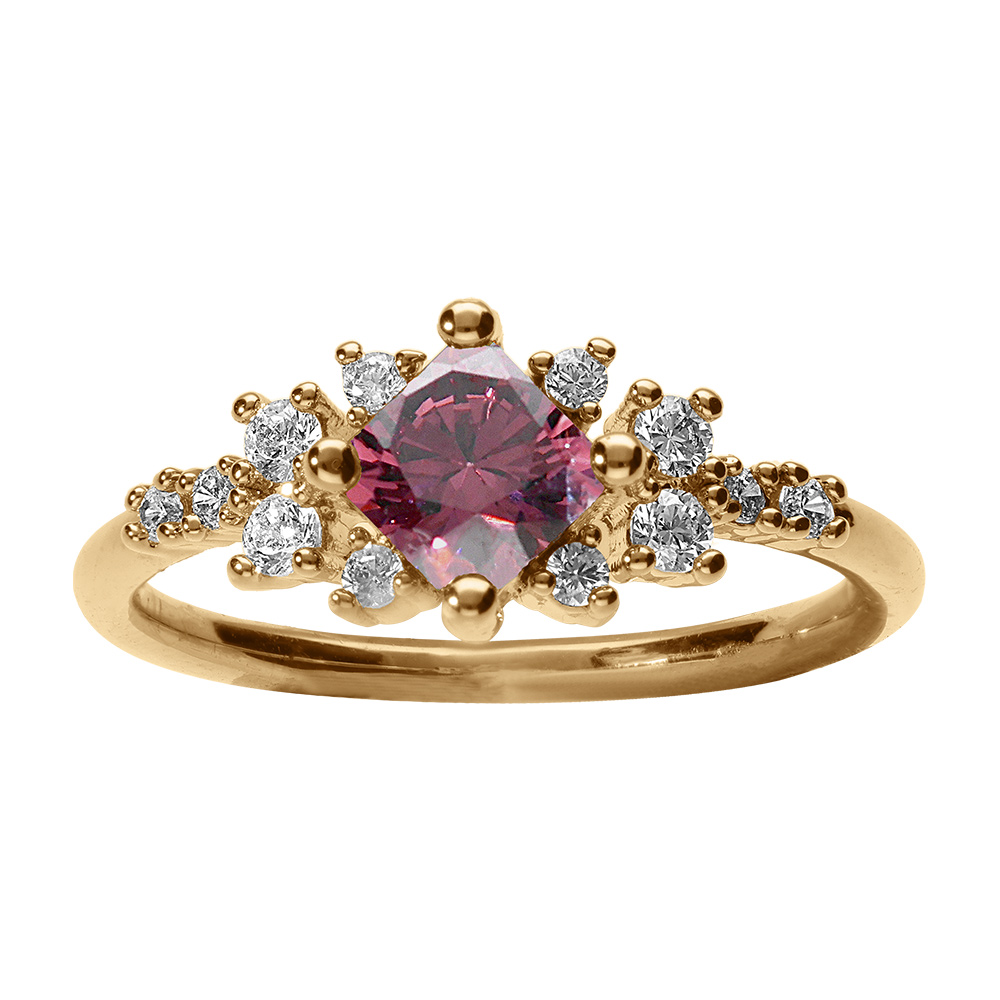 Bague fleur en vermeil sertie dune pierre rose centrale et d'oxydes blancs Bague fleur en vermeil sertie dune pierre rose centrale et d'oxydes blancs