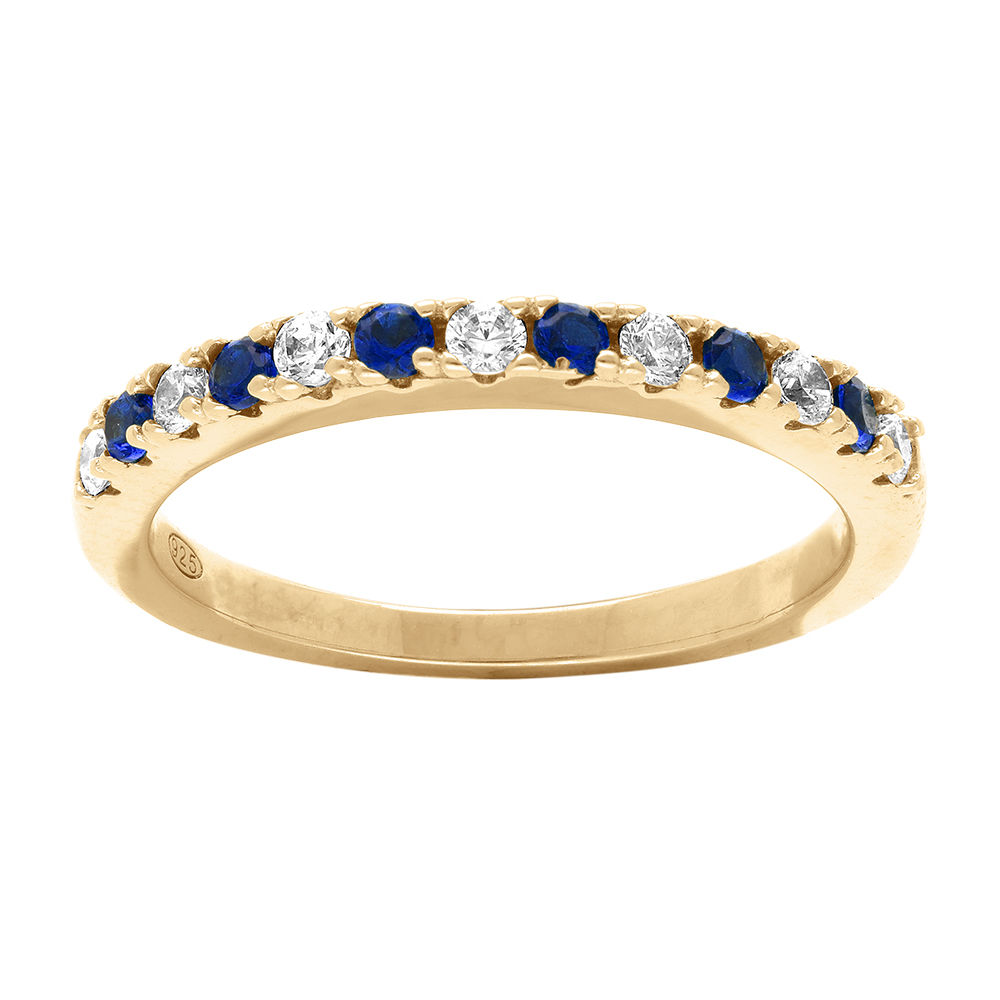 Bague en vermeil demi alliance arée d'oxydes bleus et blancs sertis