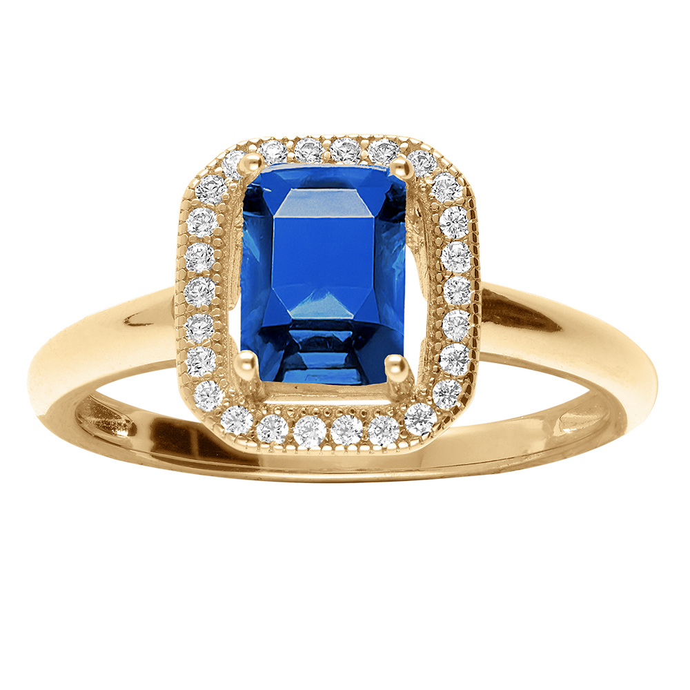 Bague en vermeil avec oxyde bleu rectangulaire et oxydes micro sertis