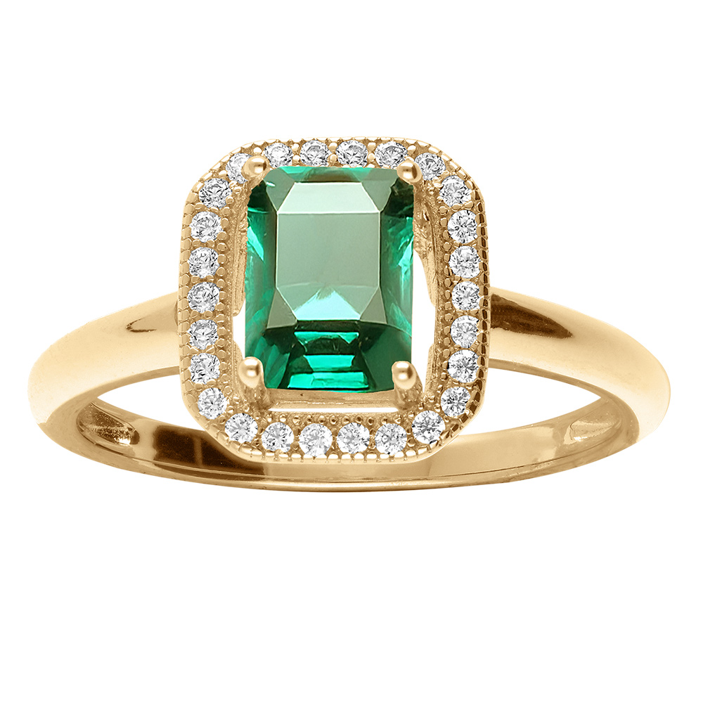 Bague en vermeil avec oxyde vert rectangulaire et oxydes micro sertis