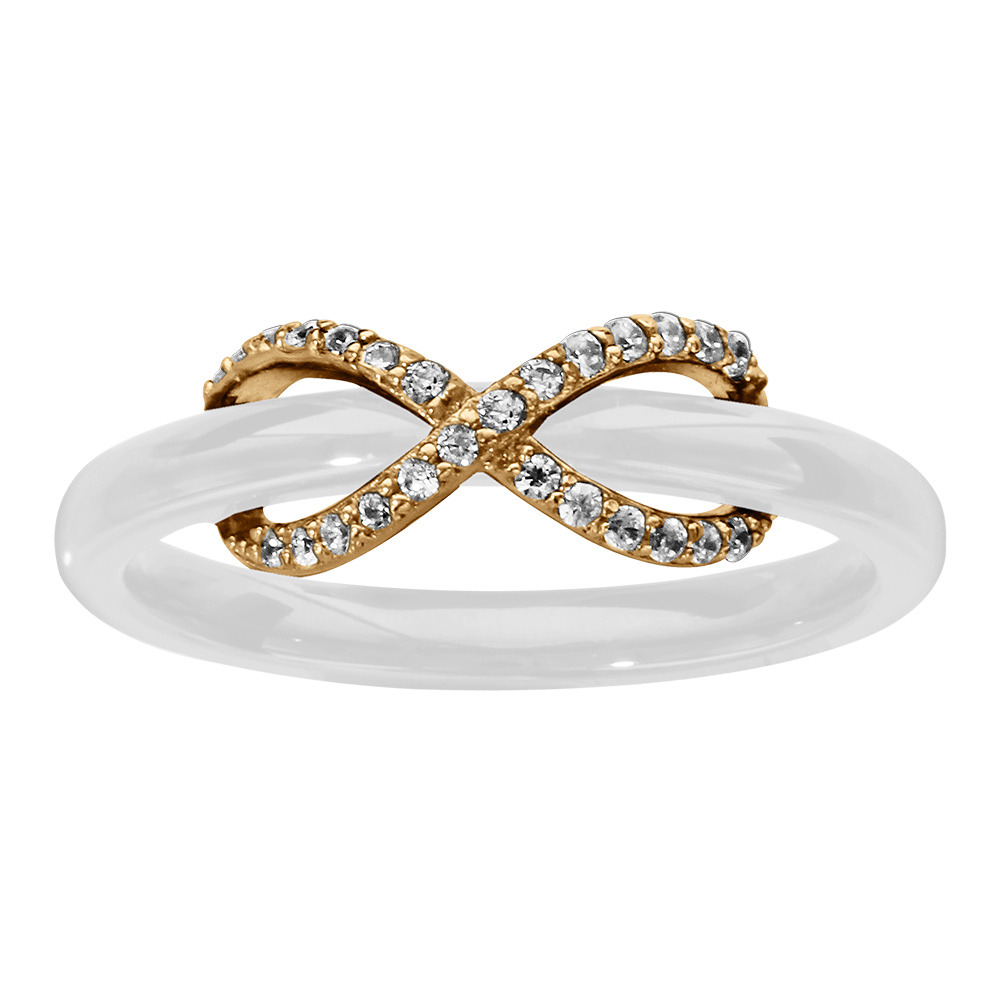 Bague en vermeil céramique blanche avec oxydes blancs sertis