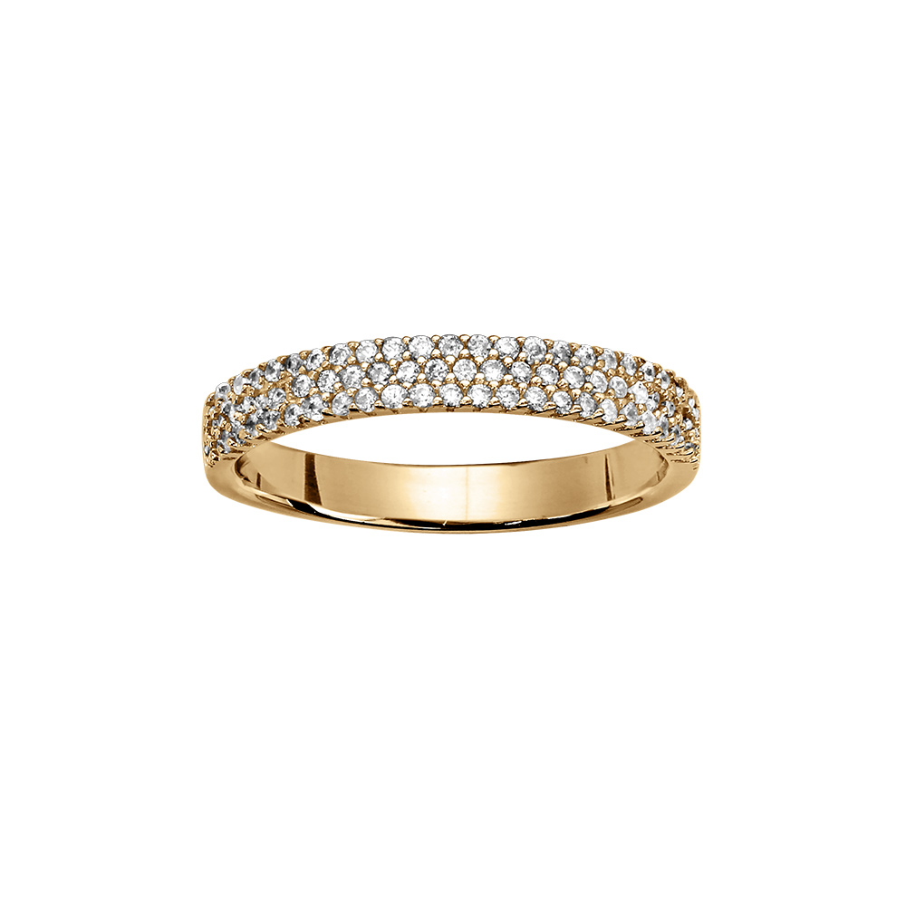 Bague en vermeil 3 rangees d'oxydes blancs sertis