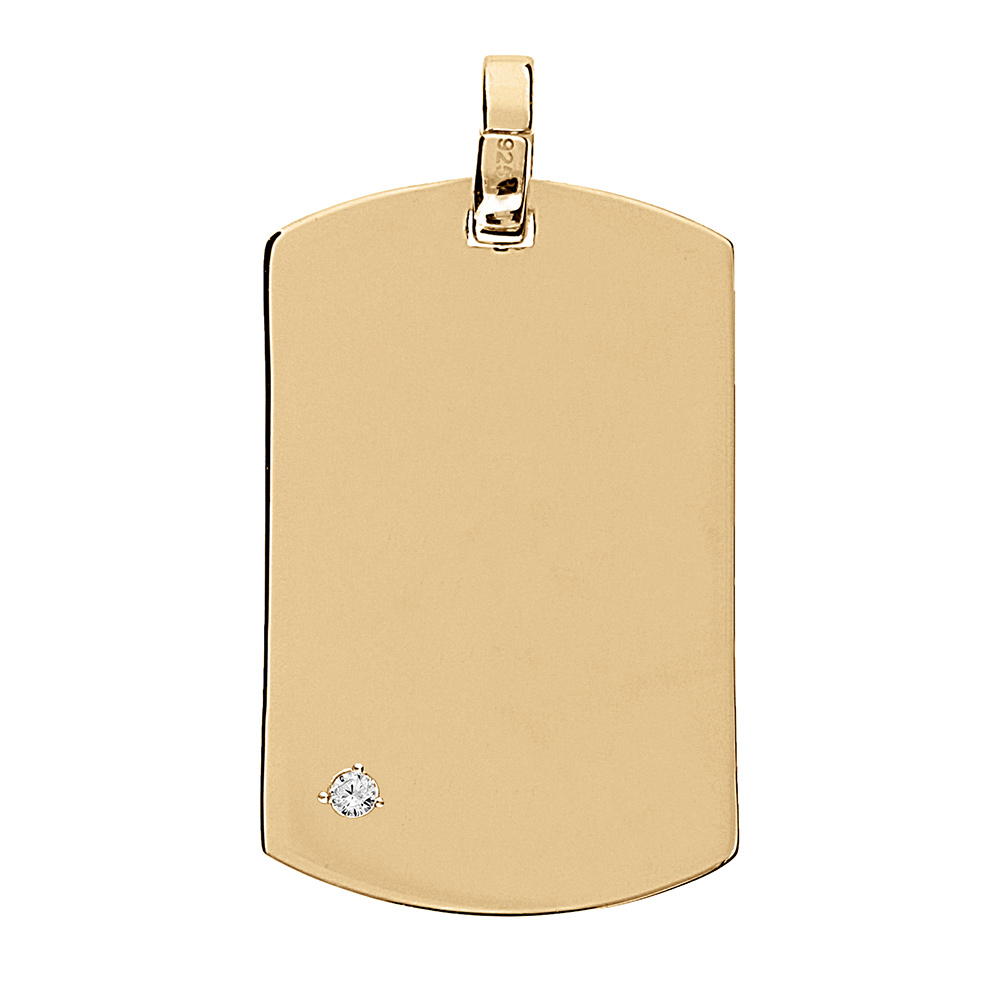 Pendentif en vermeil plaque GI 25*14mm avec un oxyde blanc serti Pendentif en vermeil plaque GI 25*14mm avec un oxyde blanc serti