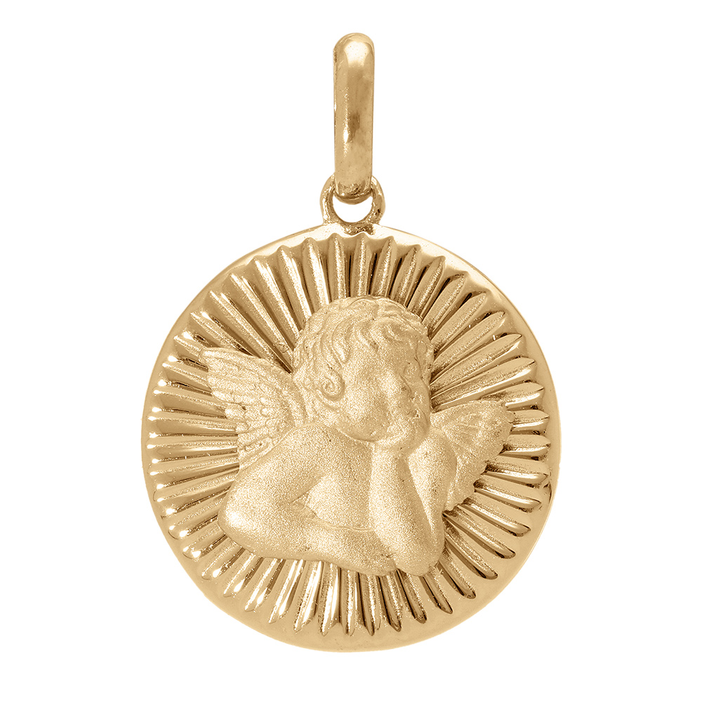 Pendentif en vermeil médaille 15mm diamantée avec Ange Pendentif en vermeil médaille 15mm diamantée avec Ange