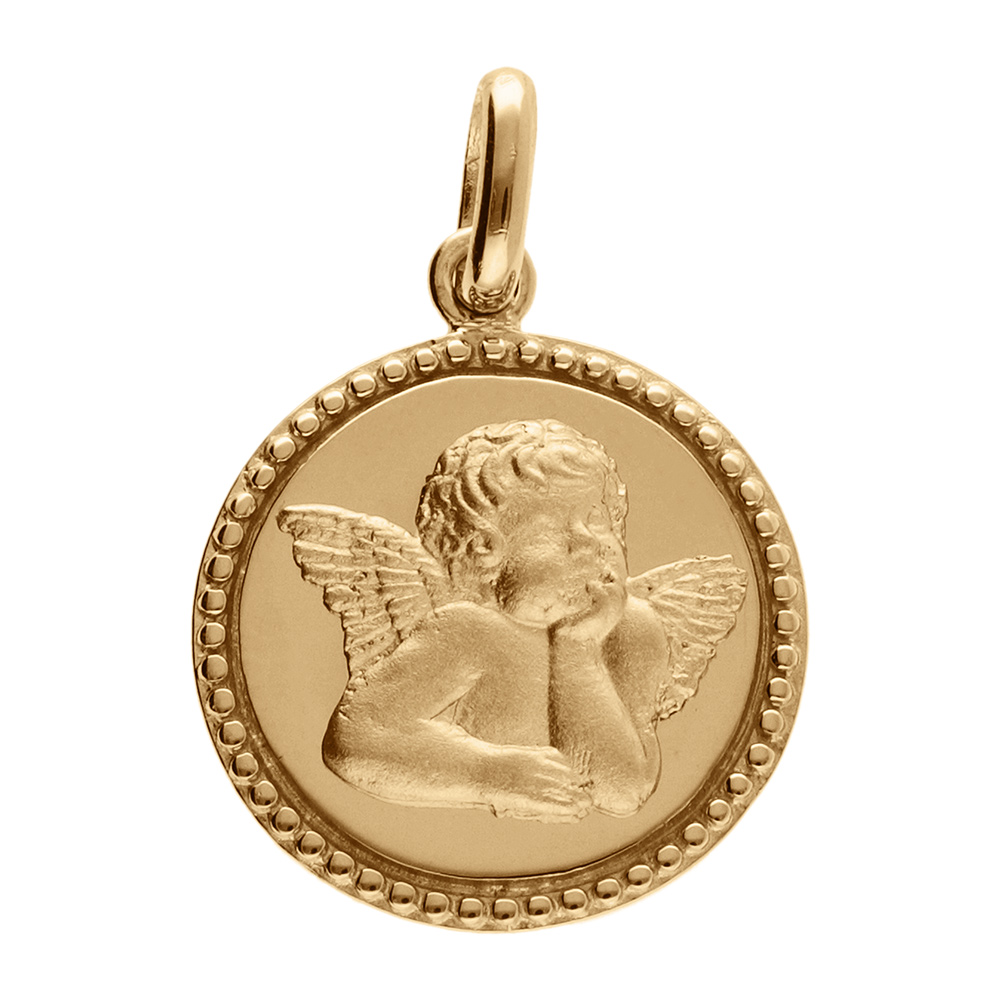 Pendentif en vermeil médaille  diamanté avec Ange - 15mm