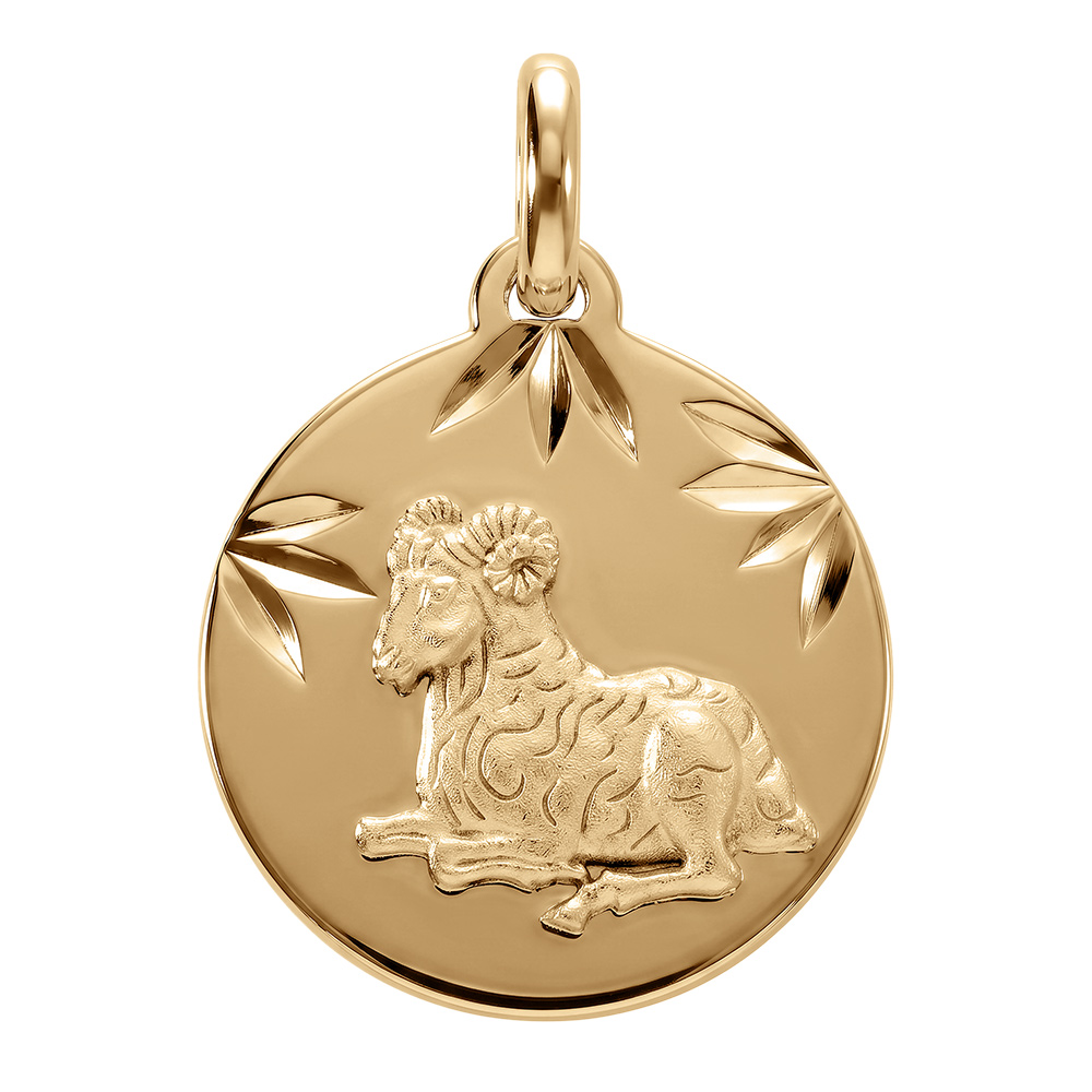 Pendentif en vermeil médaille 15mm diamantée zodiaque bélier Pendentif en vermeil médaille 15mm diamantée zodiaque bélier
