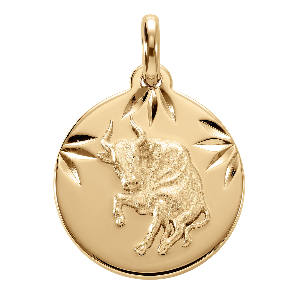 Pendentif en vermeil médaille 15mm diamantée zodiaque taureau Pendentif en vermeil médaille 15mm diamantée zodiaque taureau
