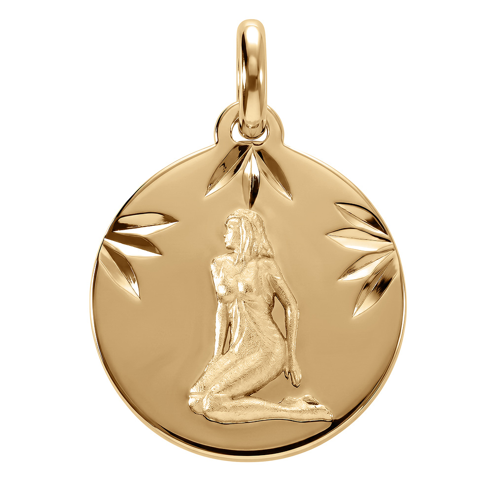 Pendentif en vermeil rhdoie médaille 15mm diamantée zodiaque vierge Pendentif en vermeil rhdoie médaille 15mm diamantée zodiaque vierge