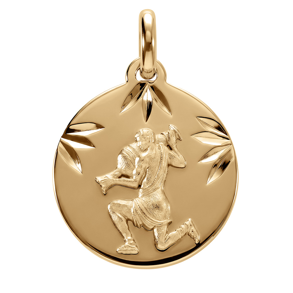 Pendentif en vermeil rhdoie médaille 15mm diamantée zodiaque verseau Pendentif en vermeil rhdoie médaille 15mm diamantée zodiaque verseau