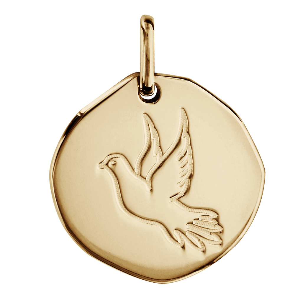 Pendentif en vermeil galet 18mm avec colombe