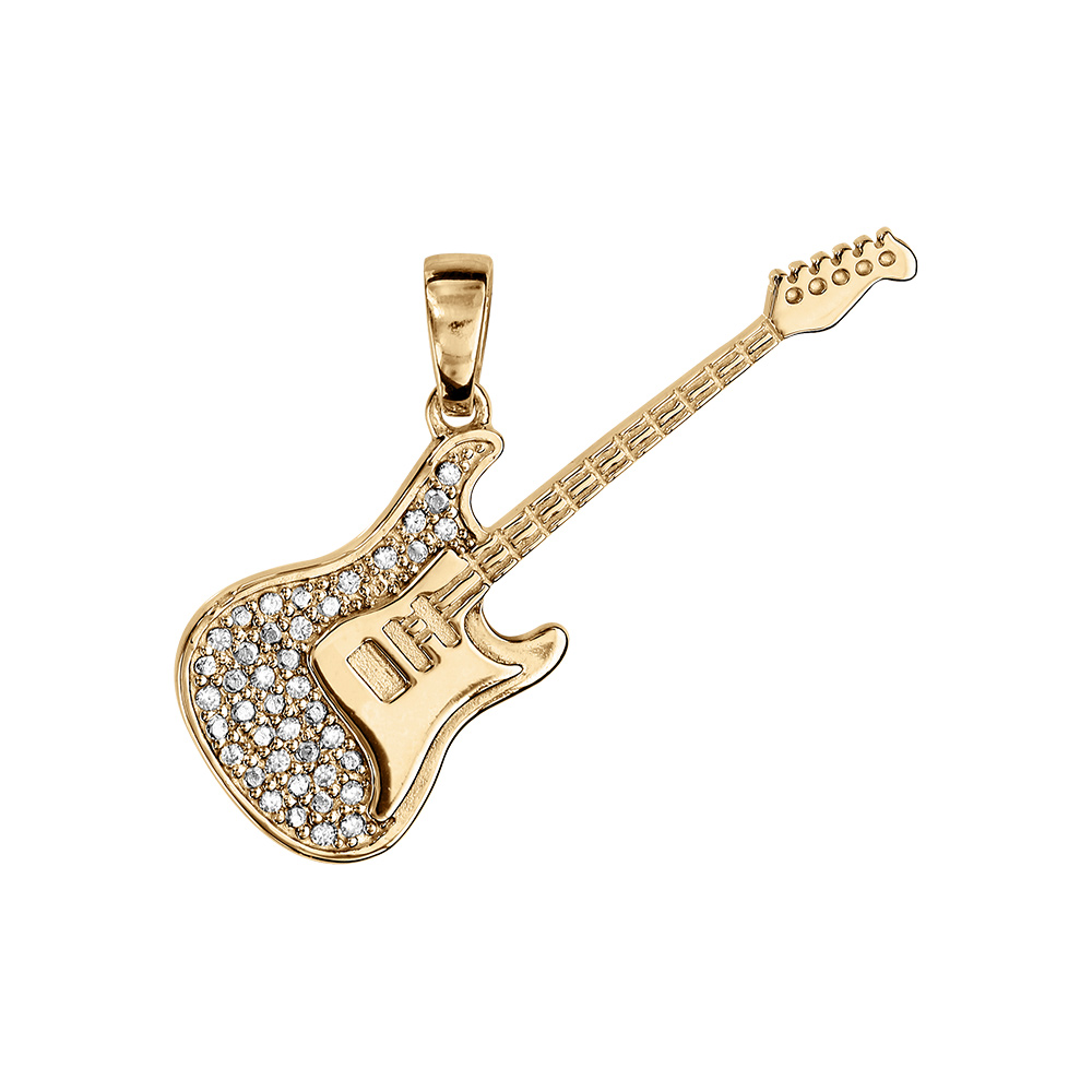 Pendentif en vermeil et oxydes sertis guitare rock 35mm