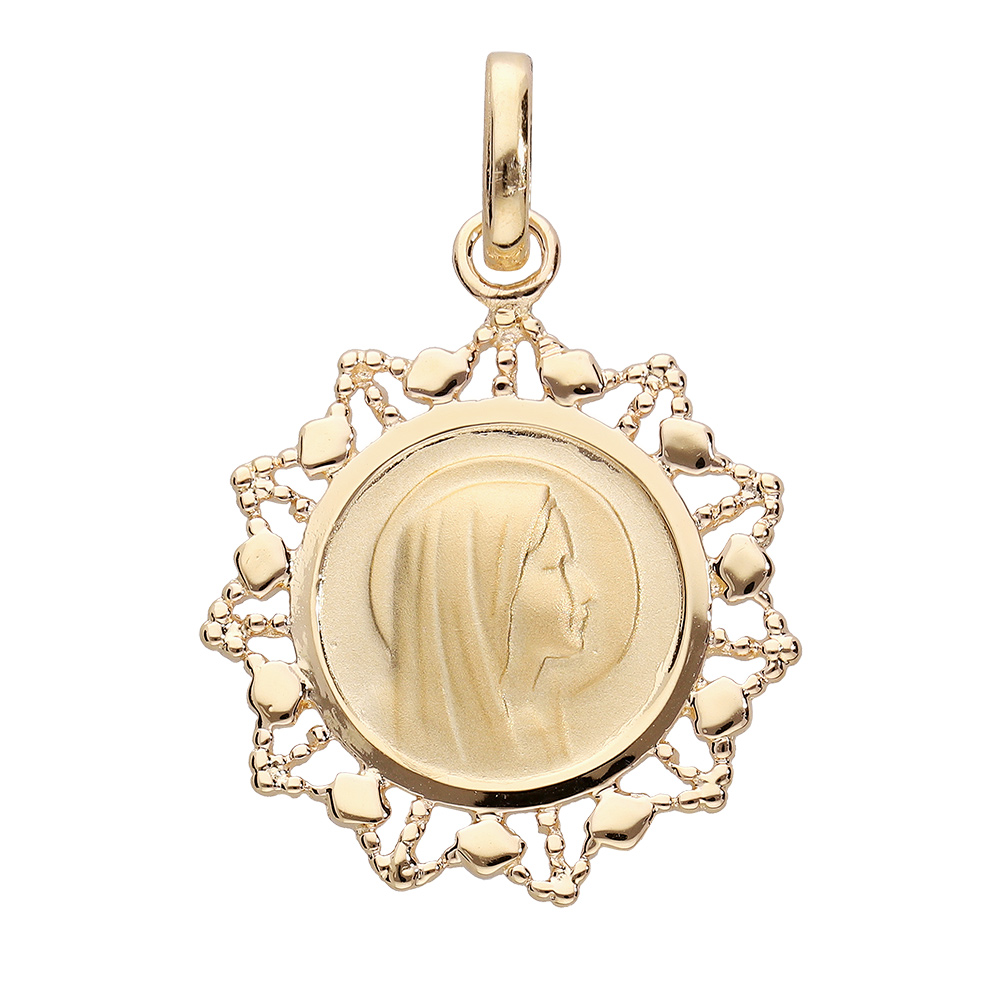 Pendentif en vermeil médaille vierge avec contour dentelé Pendentif en vermeil médaille vierge avec contour dentelé