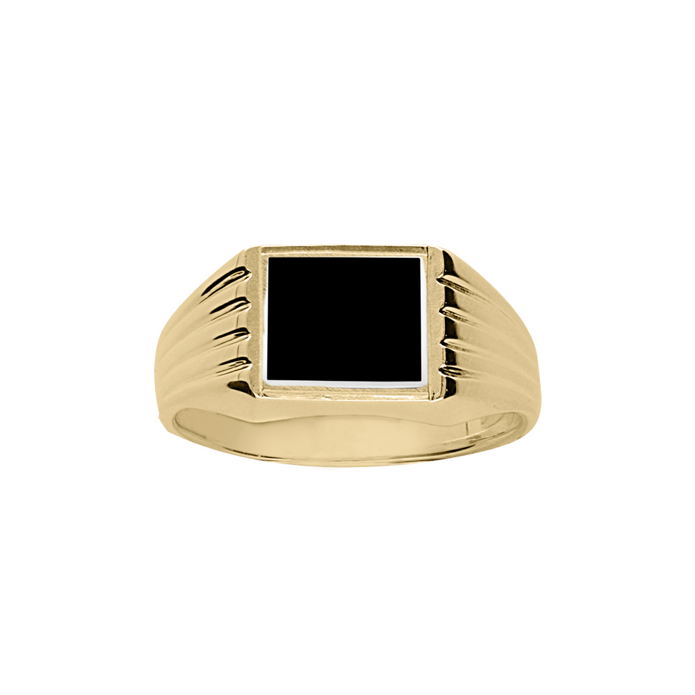 Chevalière en vermeil plateau carré 8mm X 8mm en onyx synthétique et godrons sur les côtés