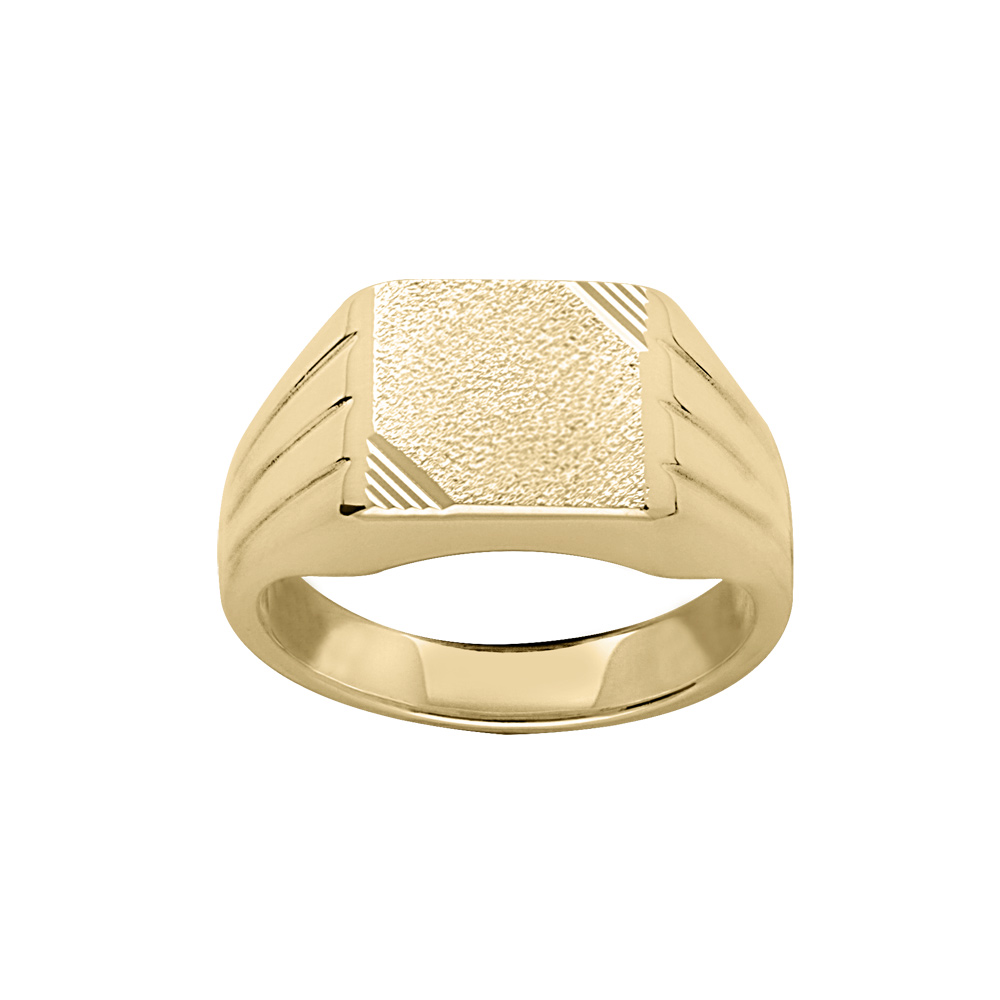Chevalière en vermeil plateau rectangulaire 13mm X 10mm diamanté et strié sur 2 angles et rainures sur les côtés