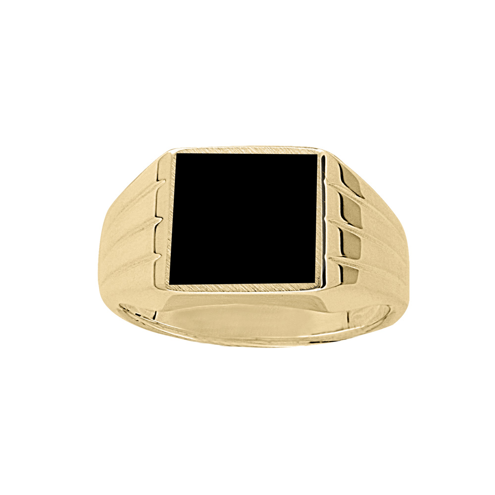 Chevalière en vermeil plateau rectangulaire en onyx synthétique et strié sur les côtés