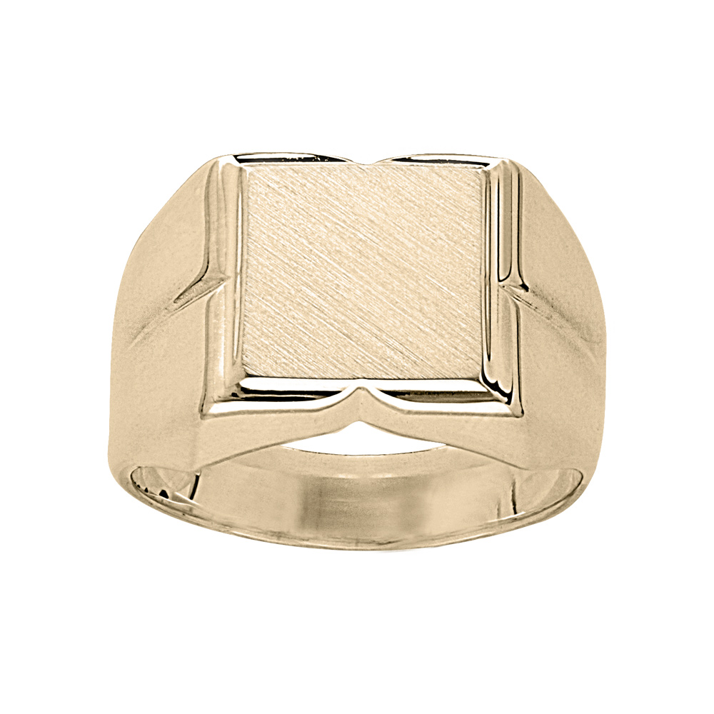 Chevalière en vermeil plateau carré 10mm X 10mm et godrons larges sur les côtés