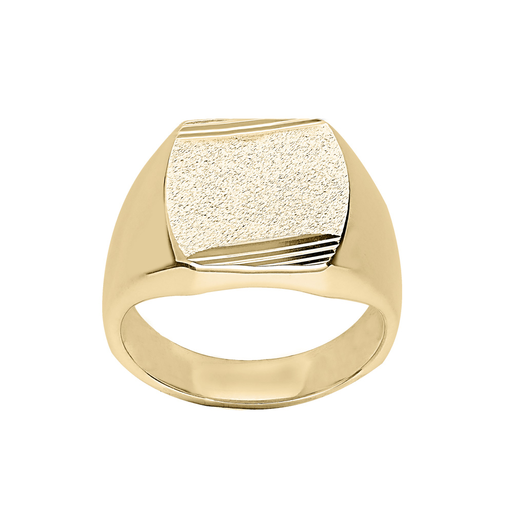 Chevalière en vermeil plateau tonneau 16mm X 14mm diamanté et strié sur 2 angles