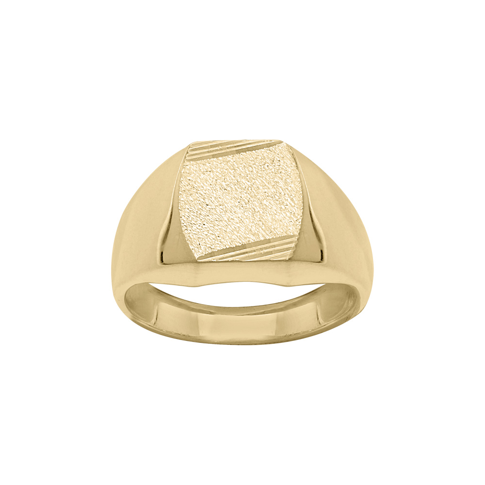 Chevalière en vermeil plateau tonneau 13mm X 10mm diamanté strié sur 2 angles