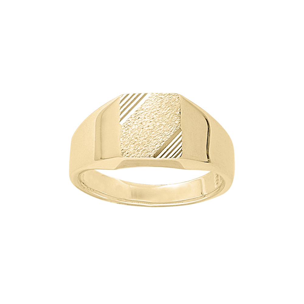 Chevalière en vermeil plateau rectangulaire 10mm X 8mm diamanté et strié sur 2 angles