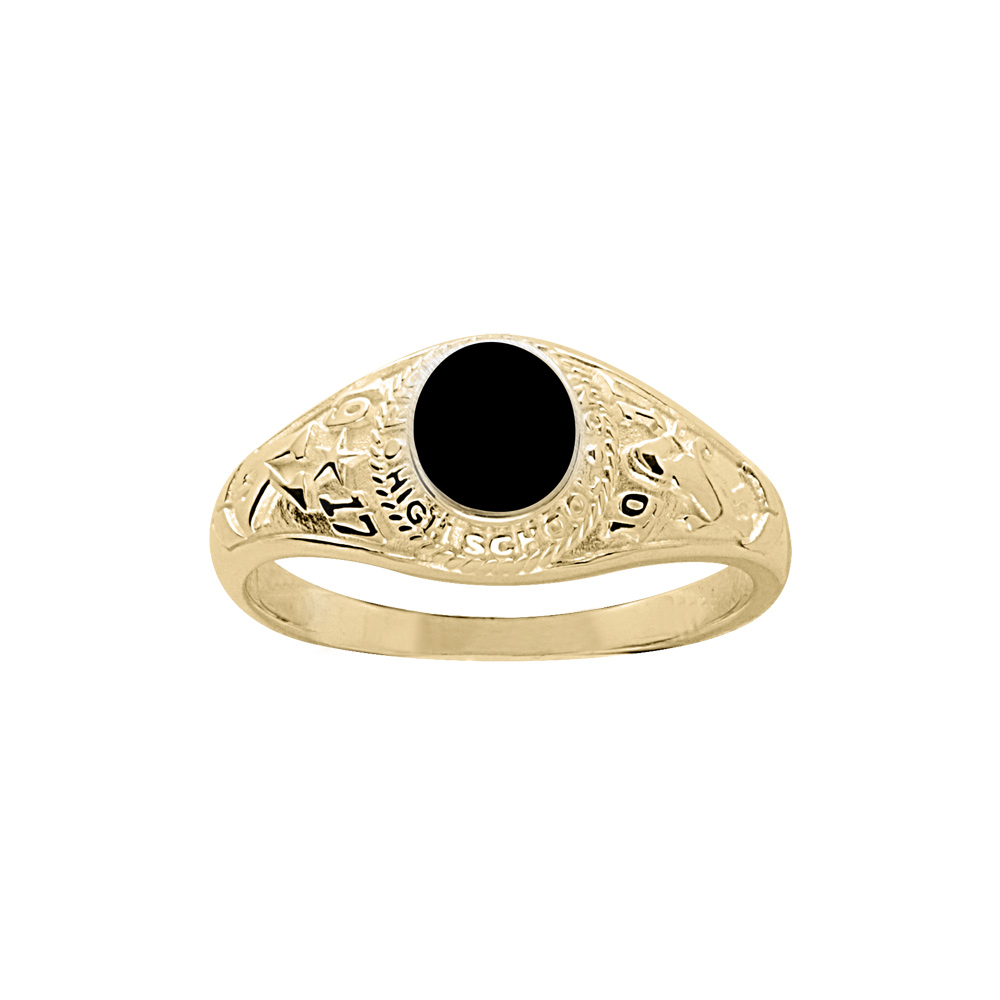 Chevalière universitaire américaine en vermeil avec plateau en onyx synthétique - petit modèle pour 1 initiale