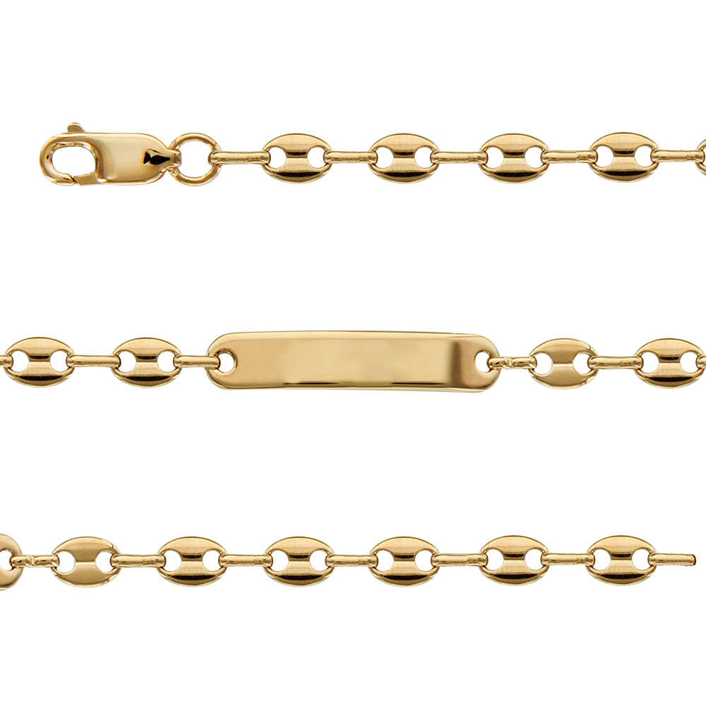 Gourmette en plaqué or maille grains de café largeur 6mm et longueur 18cm