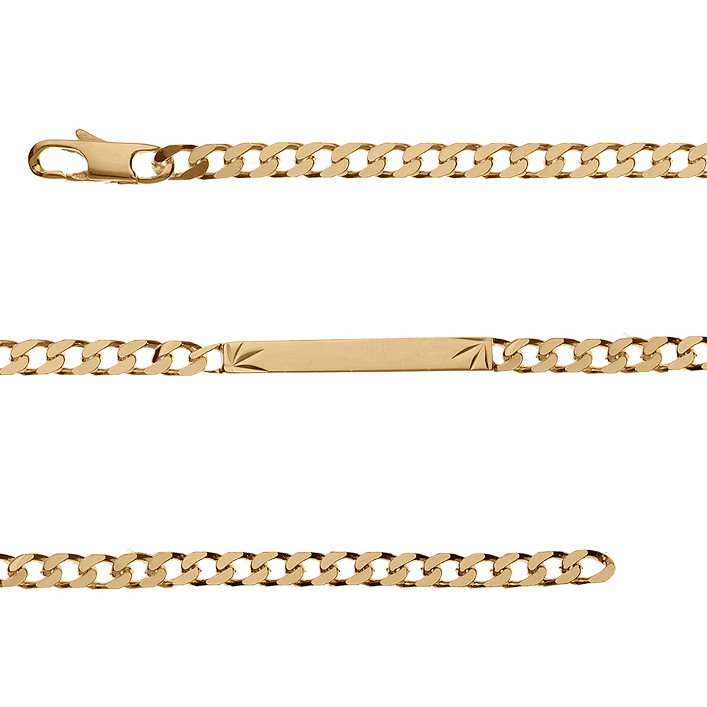 Gourmette en plaqué or maille serrée avec diamantage étoilé dans 2 angles - largeur 4mm et longueur 18cm