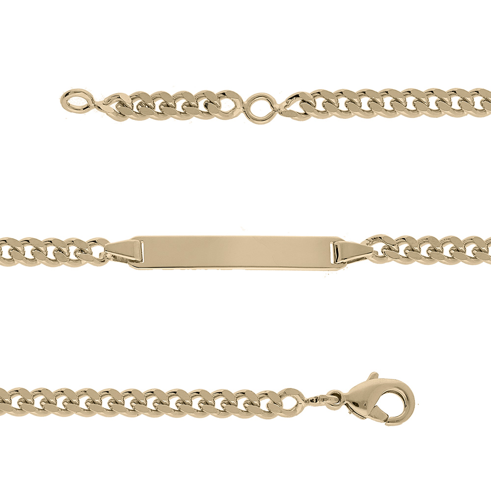 Gourmette pour enfant en plaqué or maille serrée largeur 3mm et longueur 14cm + 2cm de rallonge