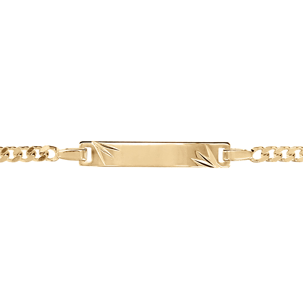 Gourmette pour bébé en plaqué or maille serrée avec diamantage étoilé dans les coins - largeur 3mm et longueur 14cm + 2cm de rallonge